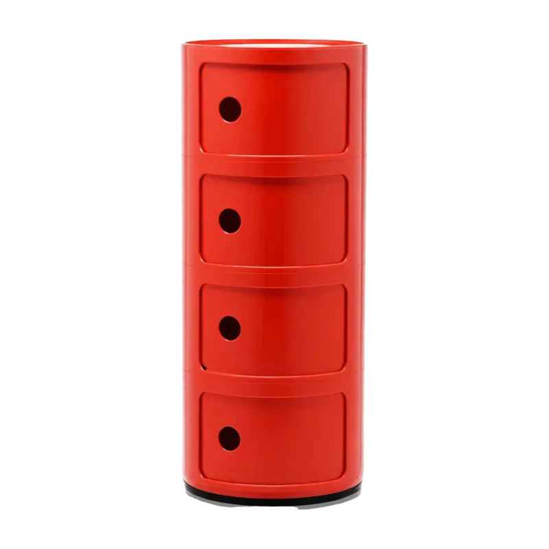 Table de chevet rouge 4 tiroirs Componibili - Kartell - The Cool Republic