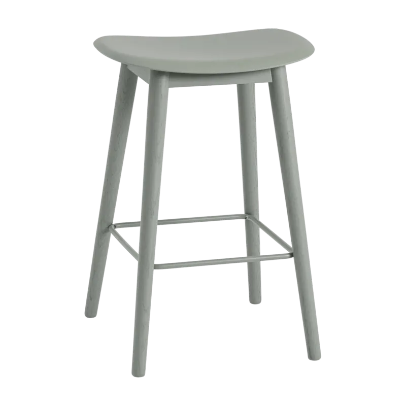 Tabouret de bar 65 cm vert piétement chêne Fiber - Muuto - The Cool Republic