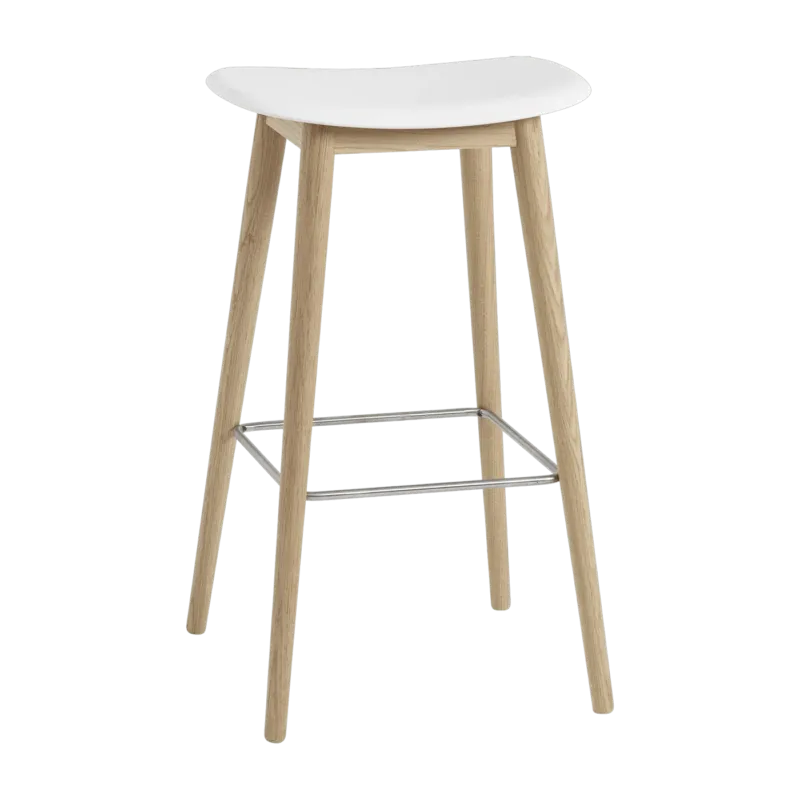Tabouret de bar 75 cm blanc piétement en chêne naturel Fiber - Muuto - The Cool Republic