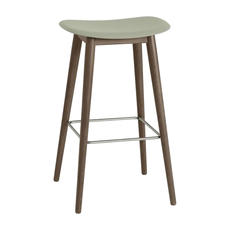 Tabouret de bar 75cm vert pâle piétement en chêne marron Fiber - Muuto - The Cool Republic