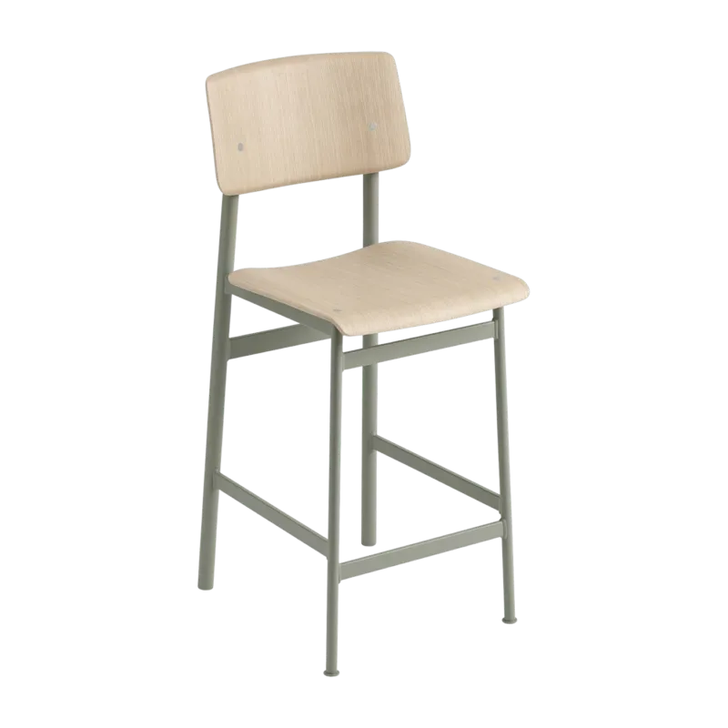 Tabouret de bar en chêne et gris vert 65 cm Loft - Muuto - The Cool Republic