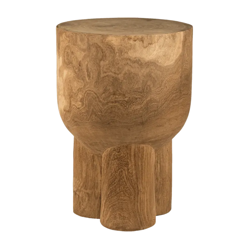 Tabouret en bois sculpté à la main cognac 30x40cm Pile - Pols Potten - The Cool Republic