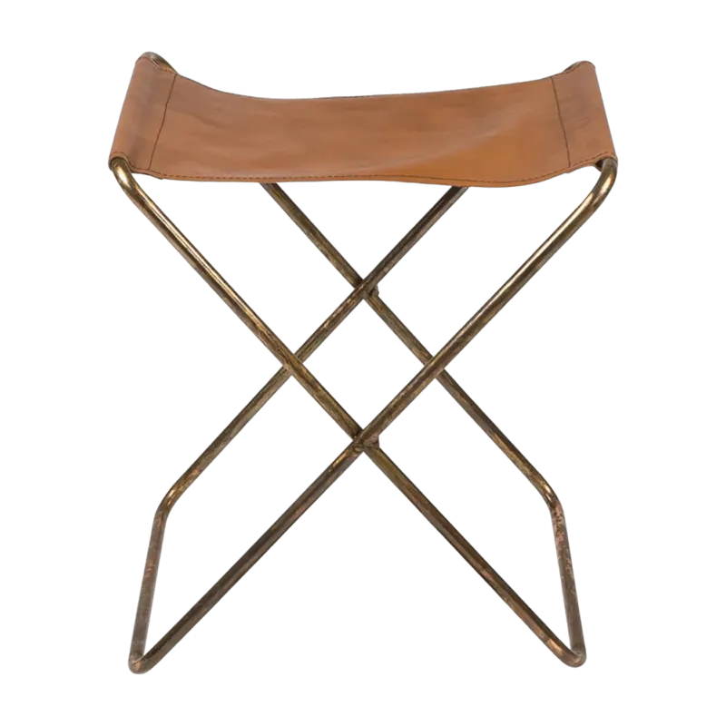 Tabouret pliant en cuir marron Nola - Broste Copenhagen - The Cool Republic