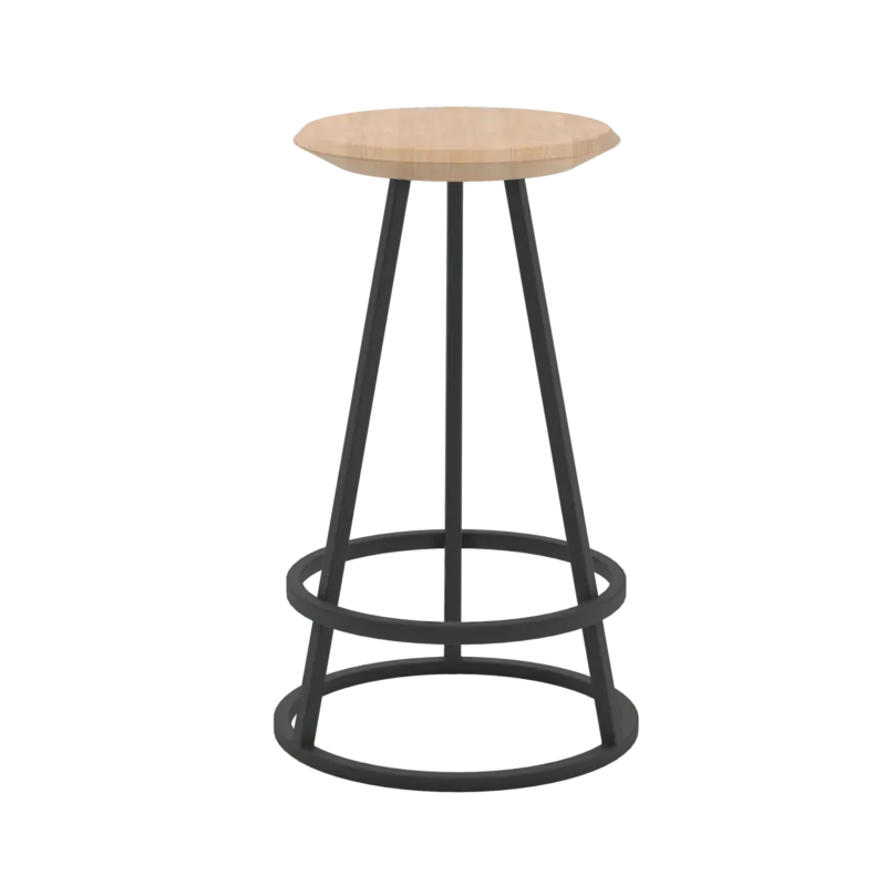 Tabouret rond en frêne naturel et métal gris ardoise 65 cm Gustave - Hartô - The Cool Republic