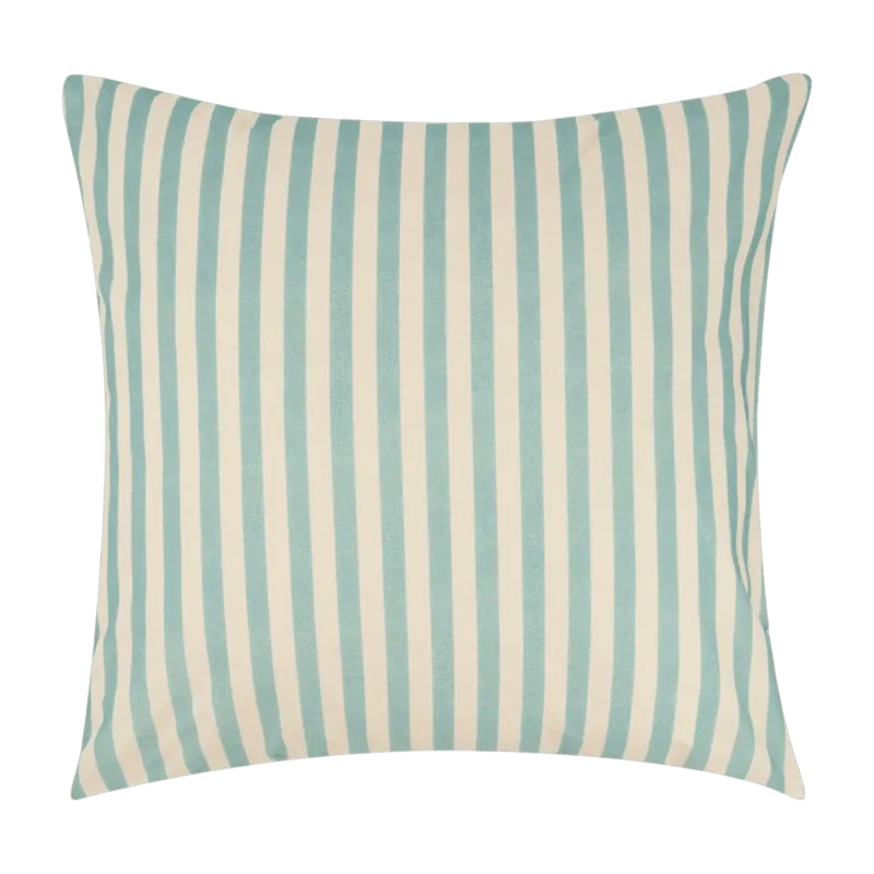 Taie d'oreiller carrée en popeline de coton bio à rayures bleu turquoise 60 x 60 cm Sheldon - Nobodinoz - The Cool Republic
