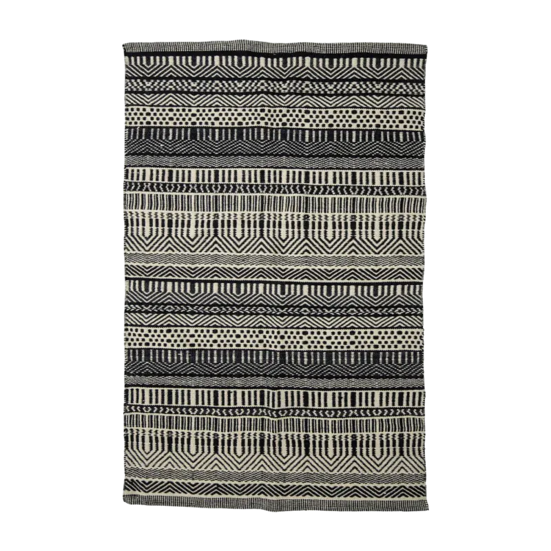 Tapis à motifs en laine noire 180x120 cm Joob - Bloomingville - The Cool Republic