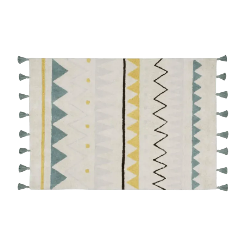 Tapis en coton bleu vintage 200x140 cm Azteca Natural - Lorena Canals - The Cool Republic