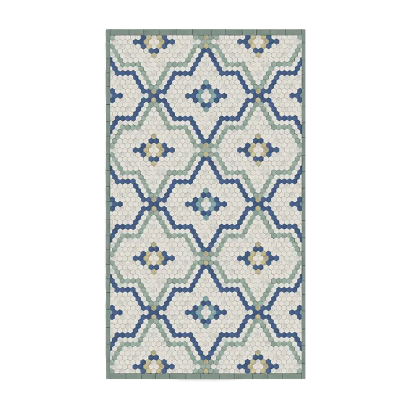 Tapis en vinyle bleu et vert 70x140 cm Tomettes - Edito - The Cool Republic
