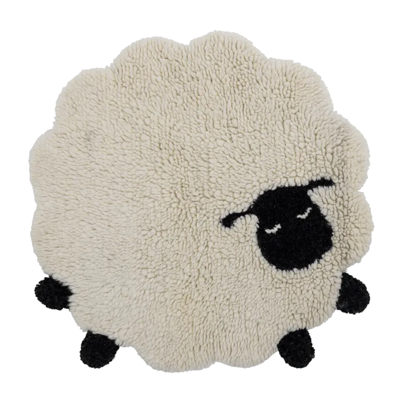 Tapis mouton en laine banc et noir Dolly - Bloomingville Mini - The Cool Republic