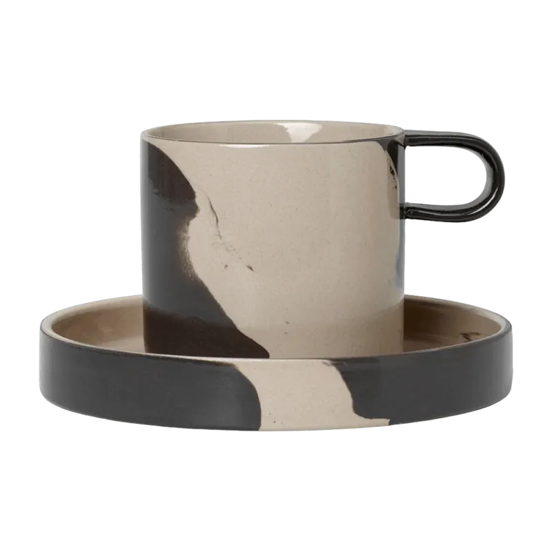 Tasse et soucoupe noir et sable Inlay - Ferm Living - The Cool Republic
