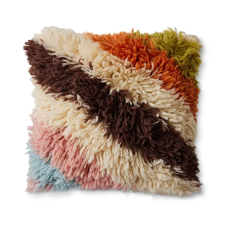 Coussin pelucheux rayé (55X55cm) - HKLIVING