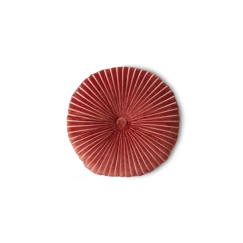 Coussin rond en velours rouge bordeaux 35cm - HKLIVING