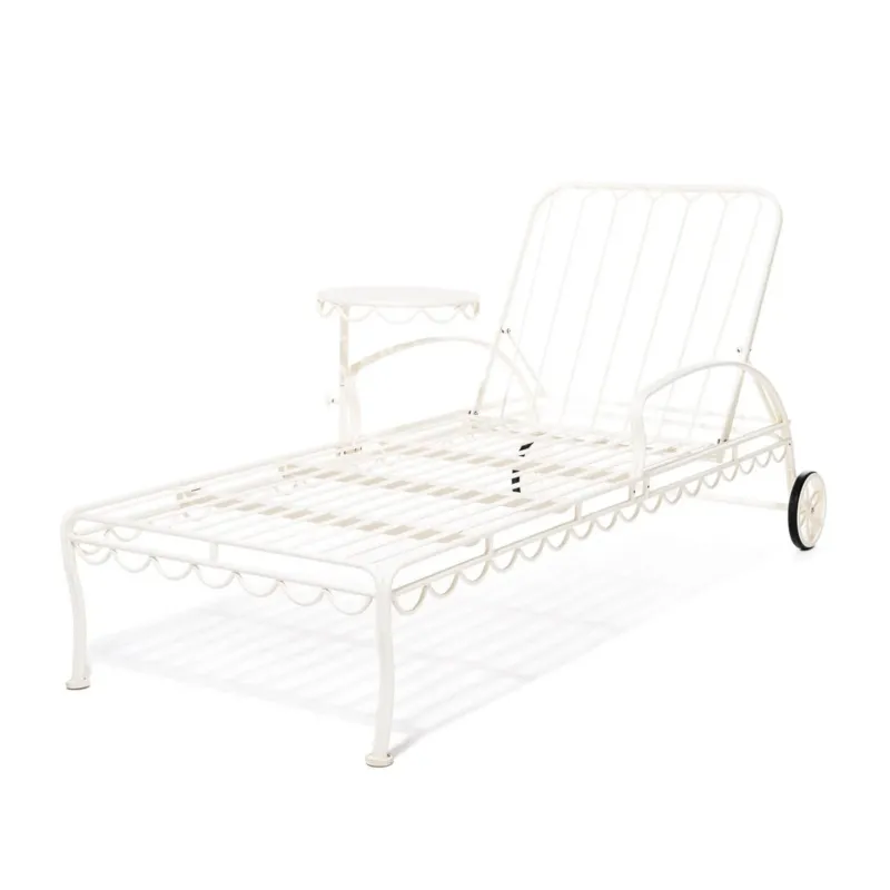 Transat de jardin en métal blanc antique et coussin en tissu jaune Rivie Mimosa The Al Fresco - Business & Pleasure - The Cool Republic