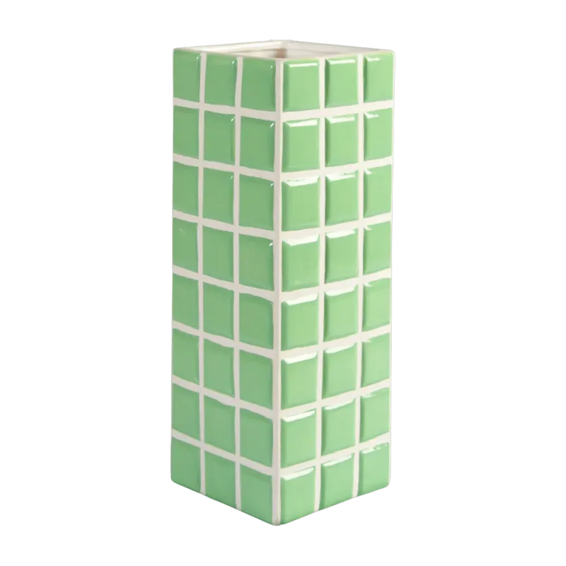 Vase à carreaux en dolomite vert clair Tile 28 cm - &Klevering - The Cool Republic