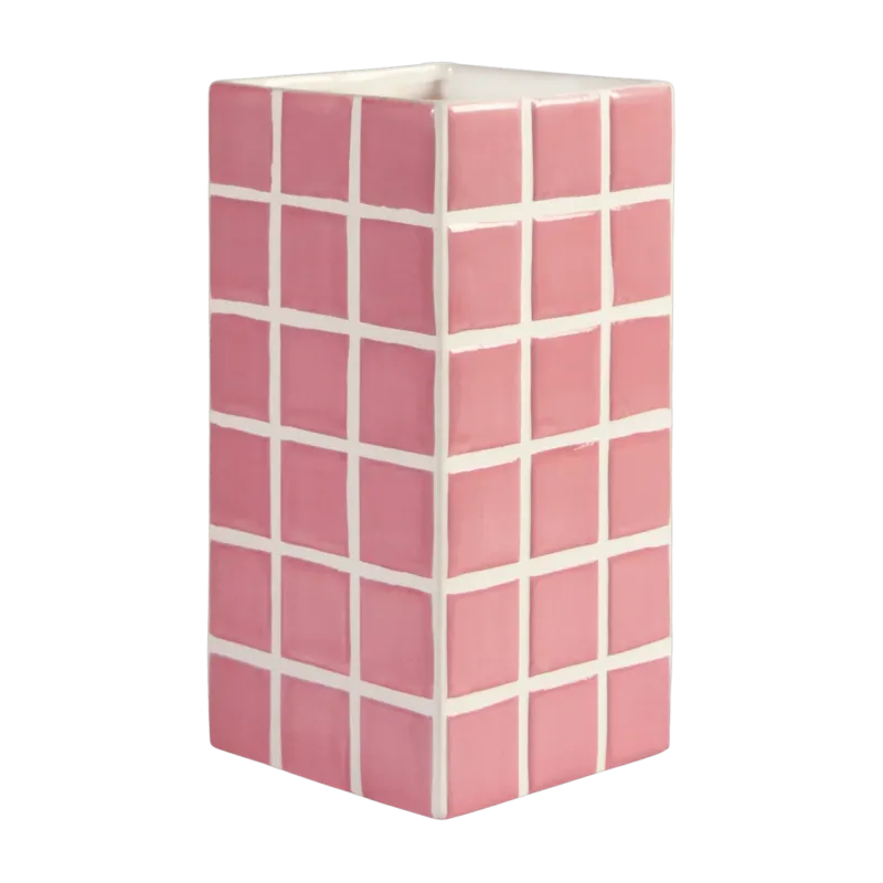 Vase à carreaux rose 21 cm Tile - &Klevering - The Cool Republic