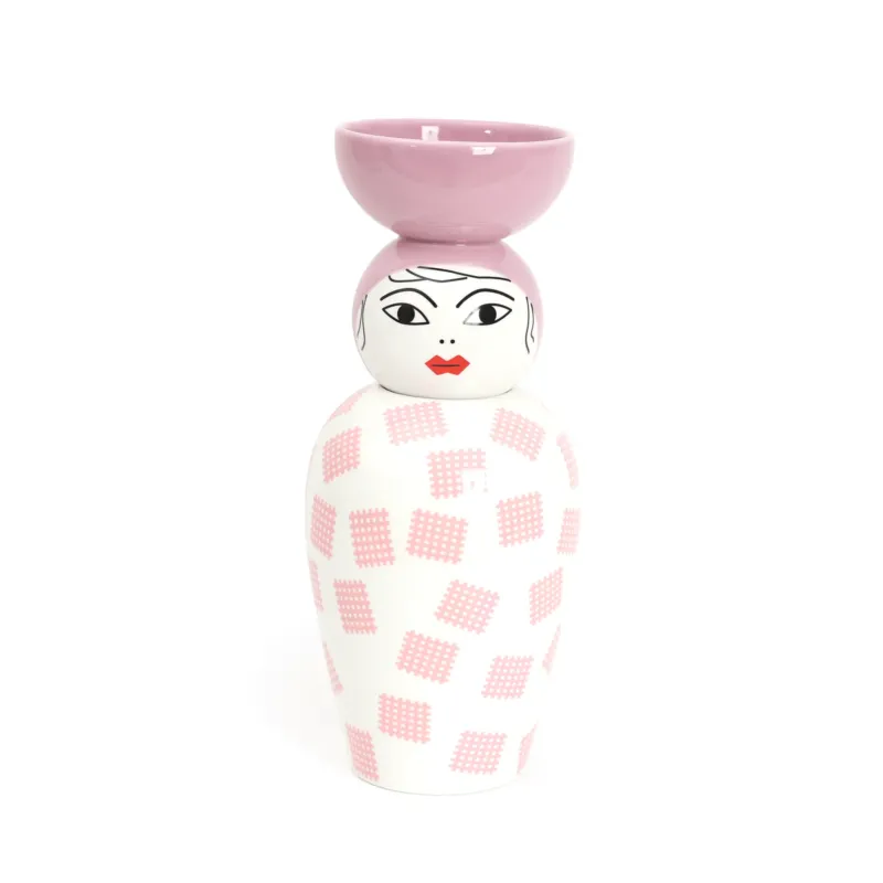 Vase en porcelaine avec couvercle rose 17.2 x 41.6 cm Le Canopie Luna - Seletti - The Cool Republic